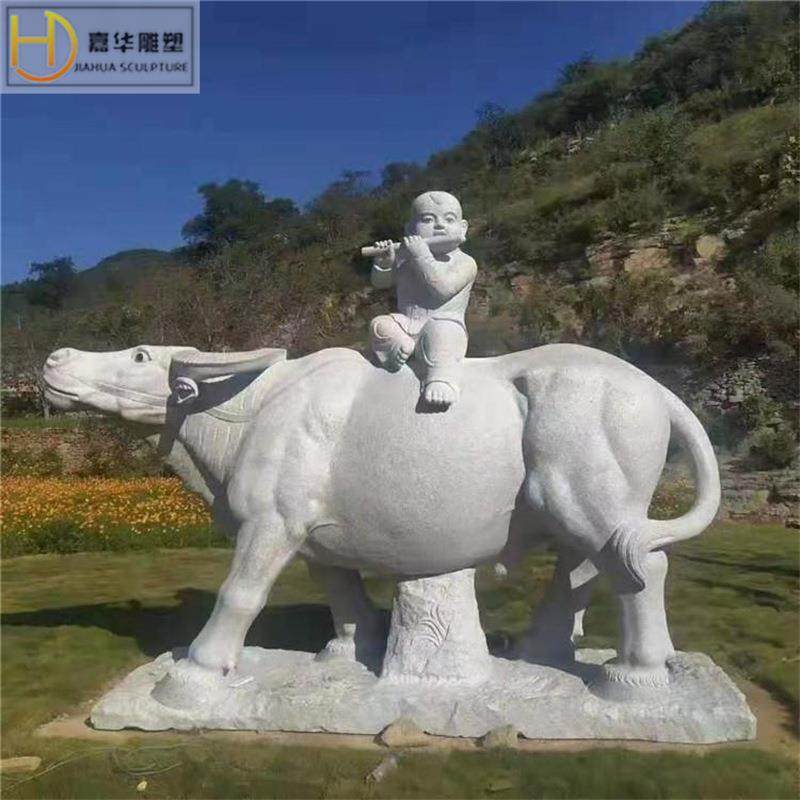石雕牧牛童景观雕像大理石人物青石吹笛牡牛童子雕塑摆件公园装饰
