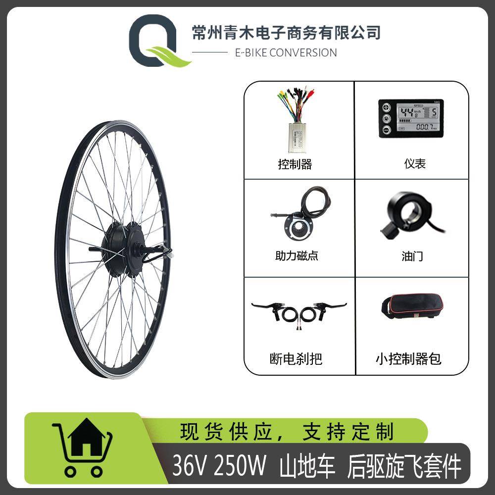 锂电山地车改装套件36V250W后驱旋飞齿轮电机，LCD866仪表配置