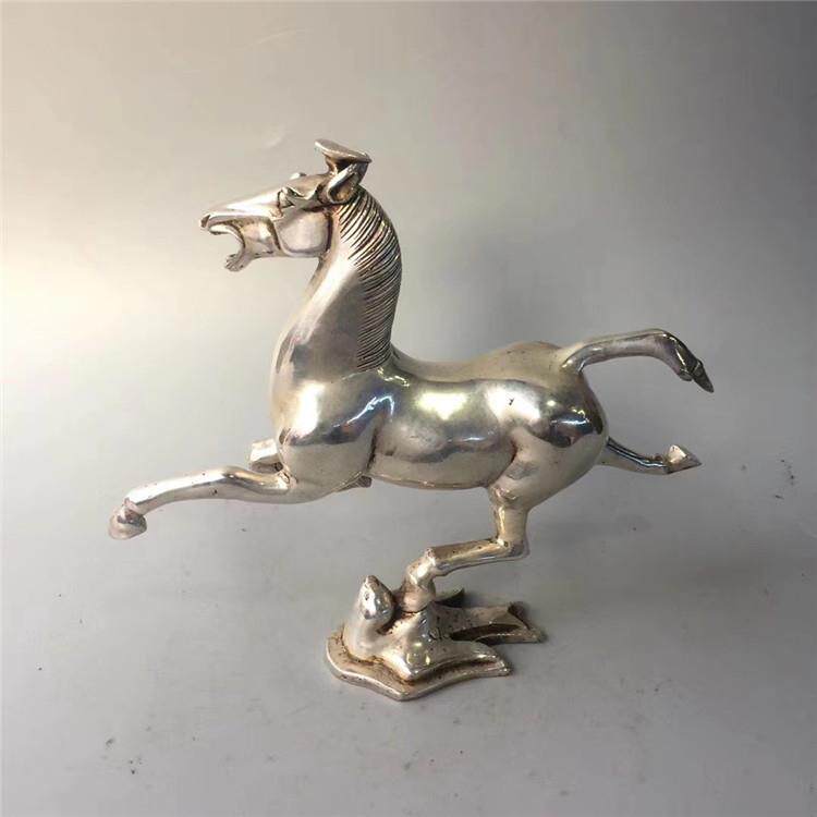 古玩杂件铜器做旧仿古白铜白铜马踏飞燕金属工艺品