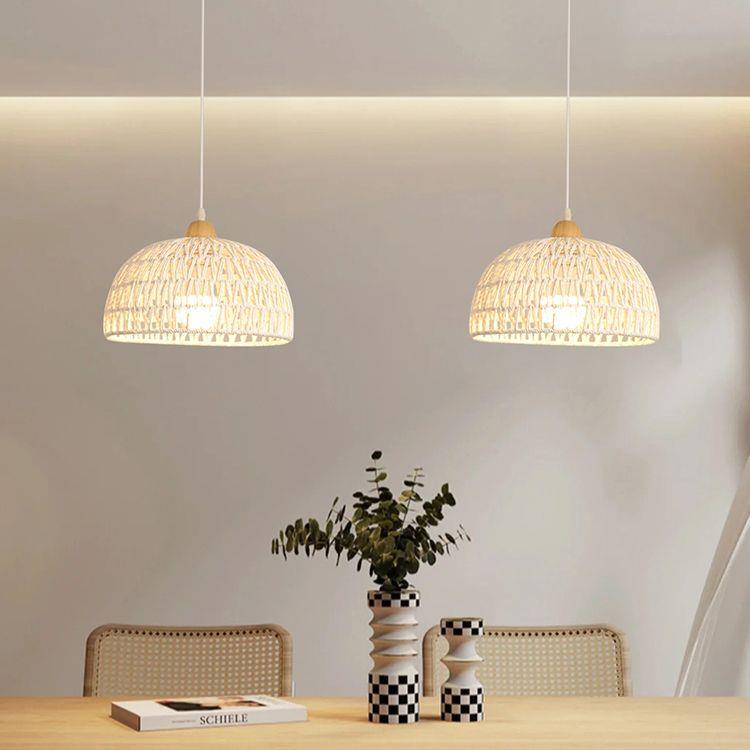 日式绳编吊灯奶油风餐桌吧台餐厅麻绳灯民宿卧室简约编织绳艺灯具