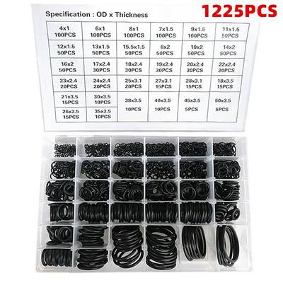 1225PCS腈胶黑色皮圈密封圈O型圈耐高温丁晴胶圈油封工具组合套装