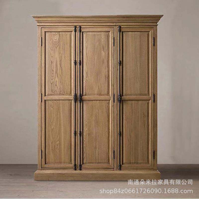 美式乡村复古做旧实木衣柜简约橡木法式衣橱卧室储物柜