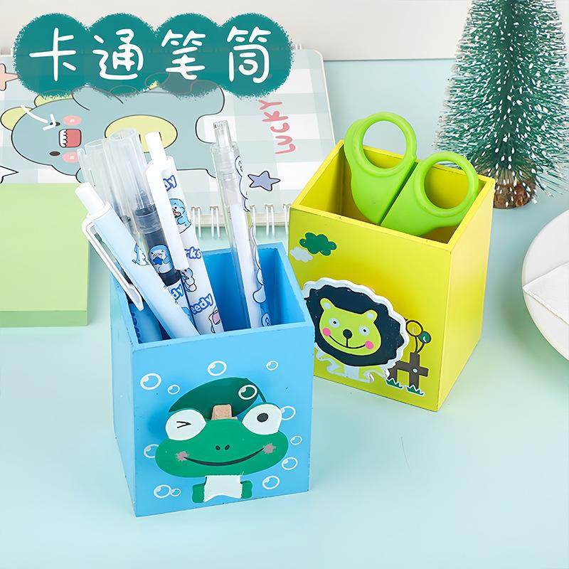 卡通木质笔筒 创意桌面收纳盒学生文具可爱动物多功能置物架
