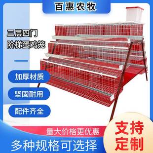 笼养鸡设备厂家直销 养殖场用三层四门蛋鸡笼设备热镀锌多层阶梯式