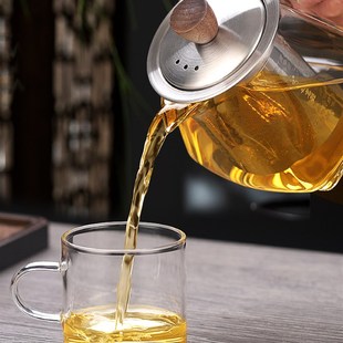 玻璃泡茶壶方形小茶壶木把不锈钢内胆过滤煮茶壶家用茶水分离单壶