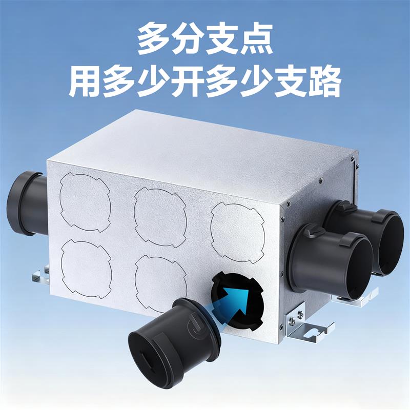 新风系统金属分风箱PE管道配件消音降噪静压一分六八十分支器分箱