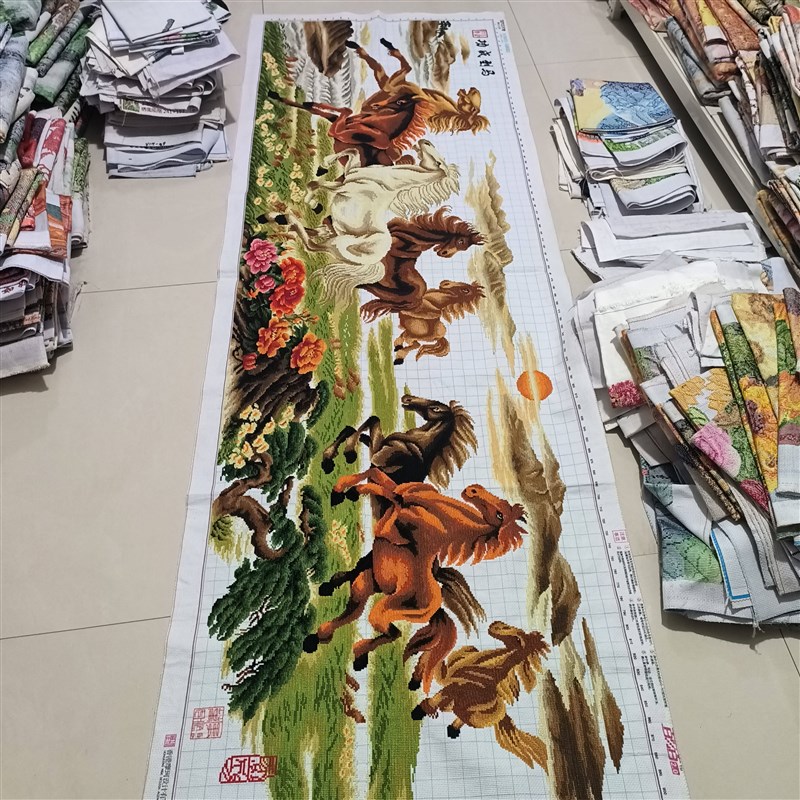 手工绣好的十字绣成品马到成功八骏图彩马客厅办公室大幅经典挂画
