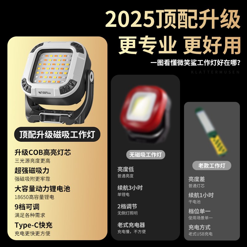 led磁吸工作灯汽修维修灯超亮强光充电修车专用便携超长续航无线
