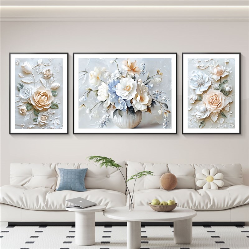 花开富贵轻奢客厅装饰画沙发背景墙挂画壁画简约现代牡丹花高级感