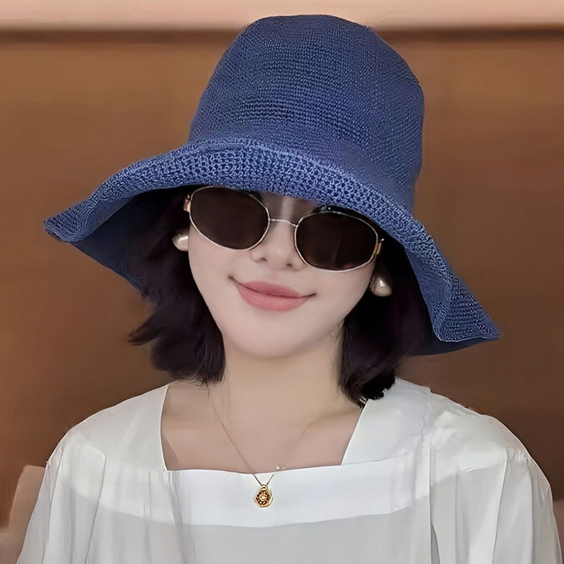 大头围法式赫本风草帽女夏海边防晒遮阳太阳帽大号大码编织渔夫帽