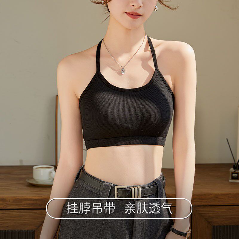 后背绑带挂脖子女大露背可外穿带胸垫文胸一体抹胸背心小吊带内衣