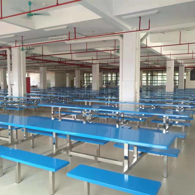 八人位食堂餐桌椅学校饭堂快餐店组合桌椅工厂员工吃饭连身桌凳子