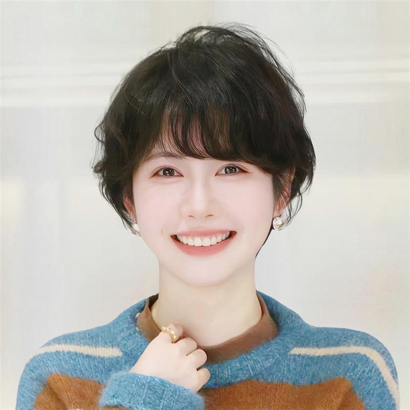 短发假发女全头套蓬松修脸短卷发真人发丝日常自然卷发整顶假发套