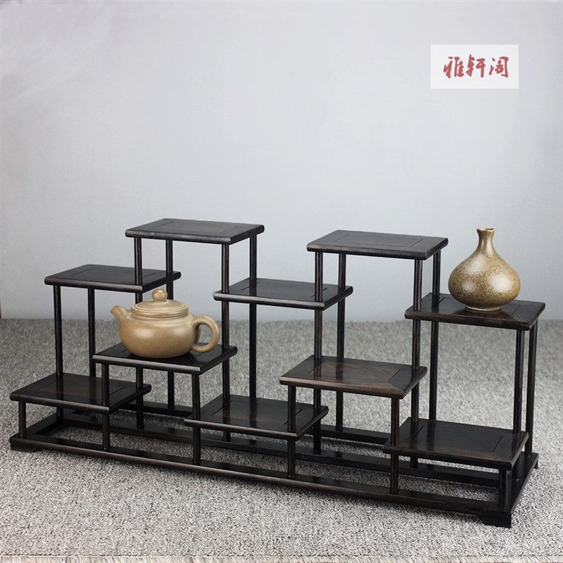 紫光檀榫卯红木小多宝阁茶壶茶具博古架工艺礼品摆饰盆景摆件展示