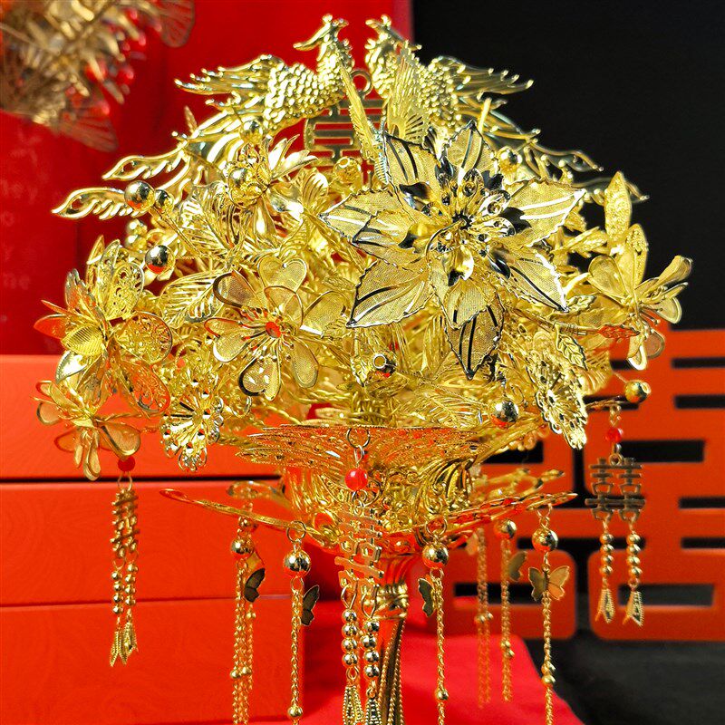 金色手捧花中式新娘出嫁手工diy高级结婚礼物送女友婚纱银色捧花