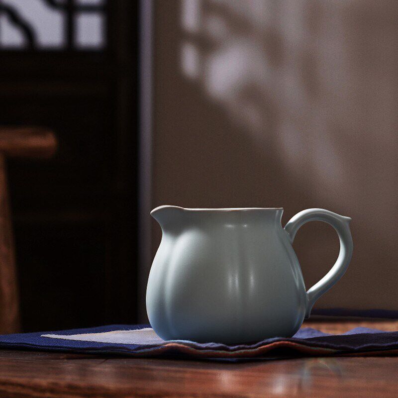 东道汝窑茶具办公室会客茶具套装小型公道杯小肚茶海天青色