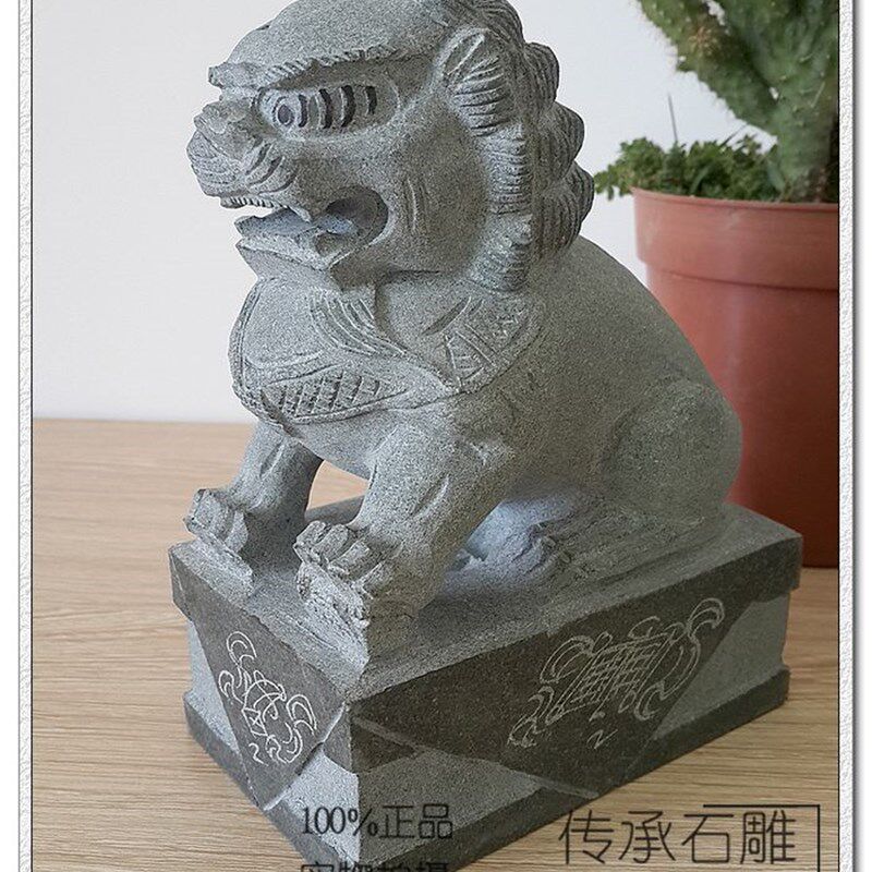 墓地祭祀狮子香炉花瓶 石雕青石狮子 镇宅石狮子风水摆件一对