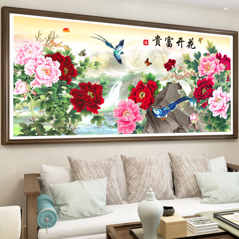 5d钻石画满钻客厅简约现代贴钻牡丹花开富贵十字绣2021新款钻石绣