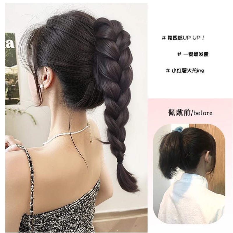 真人发丝假发辫子高马尾抓夹网红半扎长卷发自然蓬松新中式麻花辫