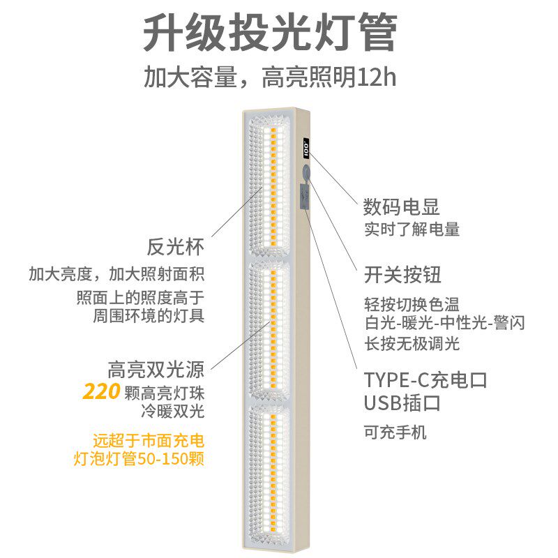 充电照明摆摊夜市灯应急灯专用led超亮投光灯管长续航户外露营灯