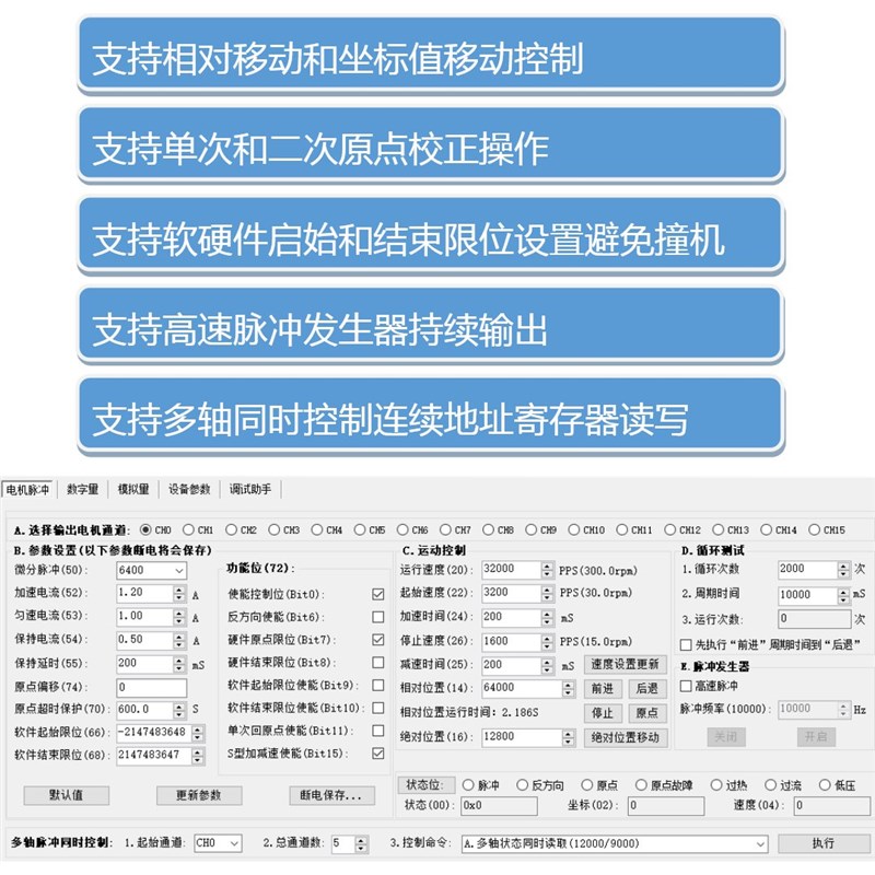 ModbusTCP8轴12轴伺服步进电机脉冲控制器 S型加减速输出频率2MHz