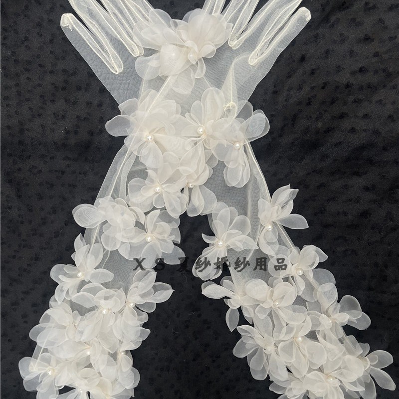 超仙香槟色花瓣手套新娘结婚高级感配饰婚纱礼服拍照道具森系旅拍