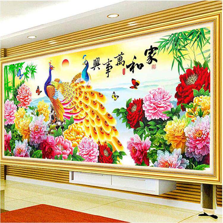 客厅绣花开新款十字富贵2022牡丹满线孔雀画大幅钻石钻花现代春点