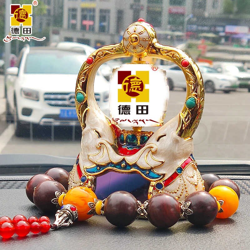 藏式彩绘太阳能车载旋转汽车摆件车内饰品车前中控台装饰永动摆件