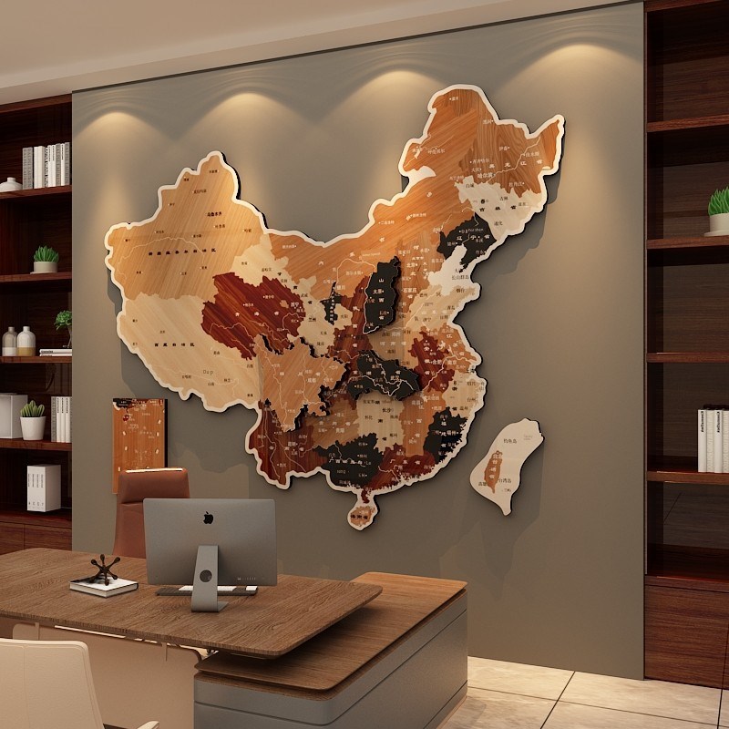 中国3D立体拼接地图办公室背景墙高端大气布局装饰摆件墙画