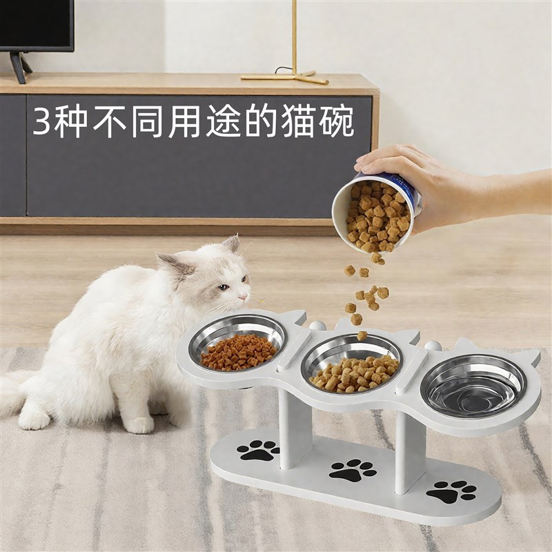 实木碗架不锈钢碗猫狗通用宠物可调节高度角度护颈水碗防打翻食盆