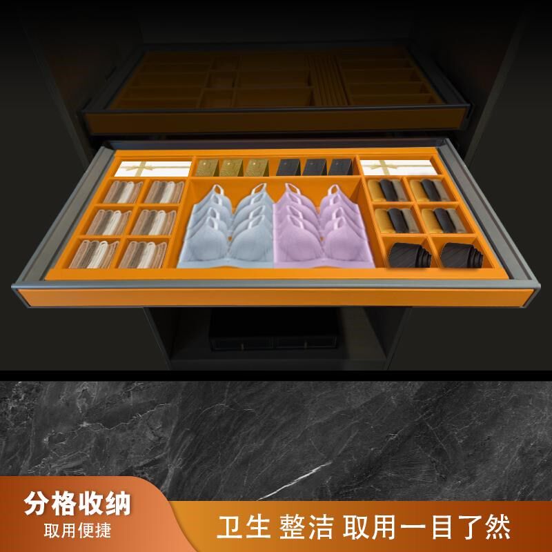 分层衣柜拉篮家用储物盒抽拉裤抽抽屉式首饰盒皮革百宝箱五金定制
