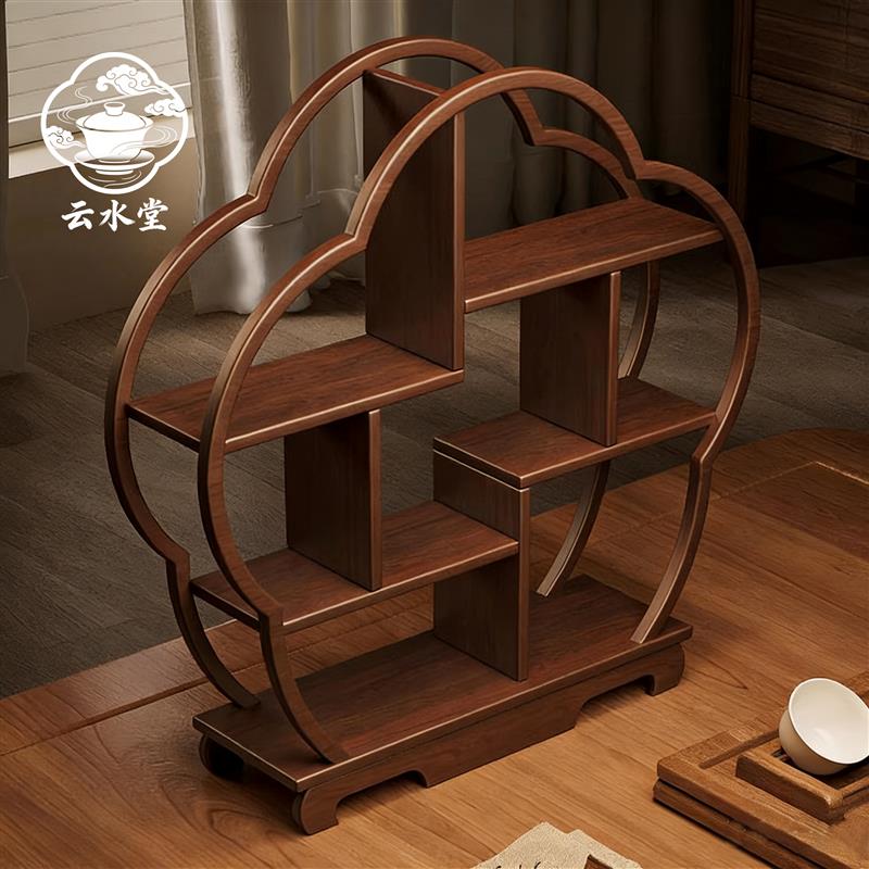 实木茶台置物架中式茶室桌面博古架小型茶壶茶具茶杯收纳展示摆件