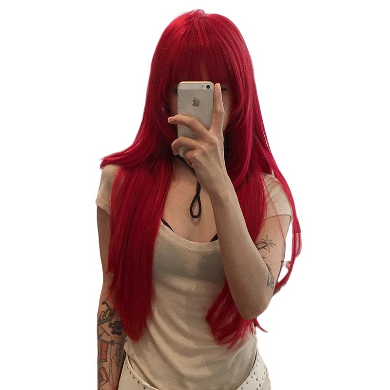 漫画红色假发女全头套式JK长直发lolita高层次lolitay2k全头套整
