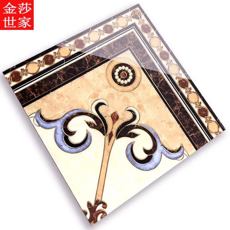 欧式客厅无限拼花瓷砖800x800地砖餐厅过道入户玄关镀金拼花图案