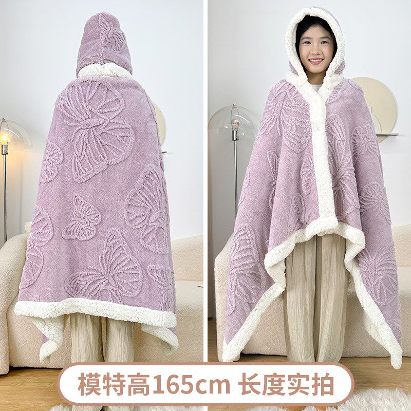 双层加厚塔芙绒披毯秋冬保暖斗篷式毛毯 100X180cm简约现代风格办