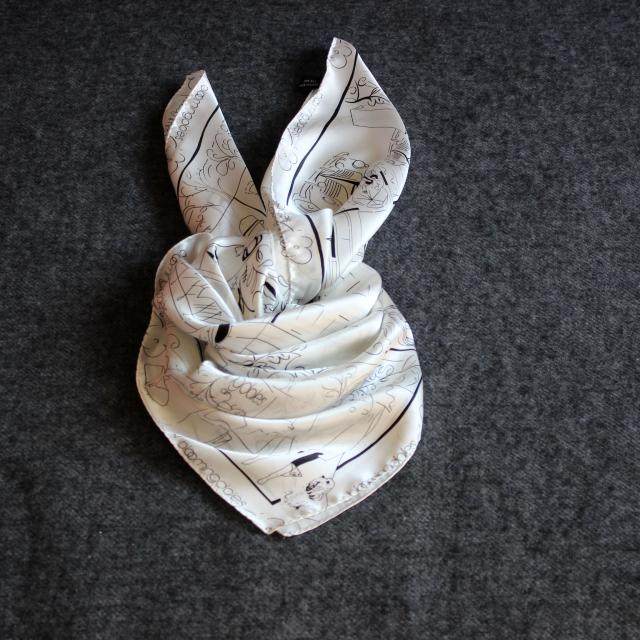 男女式款 天然真丝桑蚕丝黑白简笔画百搭简洁大方巾丝巾披肩领巾