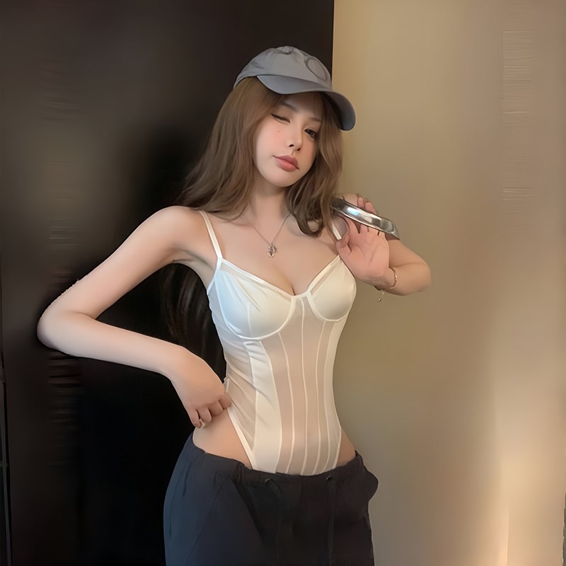 千禧辣妹网红修身吊带背心女薄款内搭纯欲鱼骨束腰显身材连体上衣