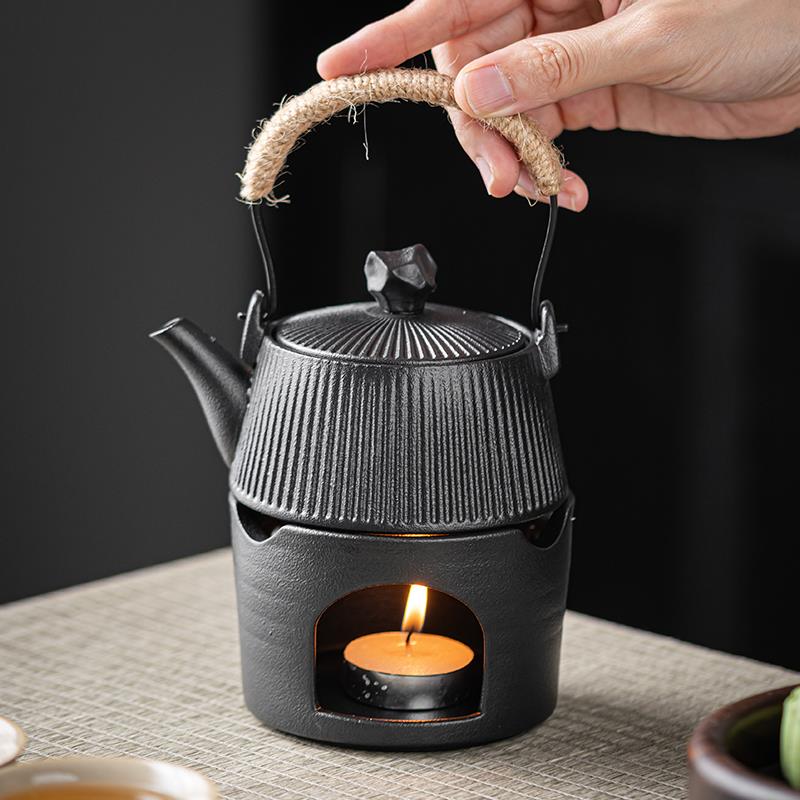 黑陶茶壶蜡烛煮茶炉套装家用功夫茶具温茶炉陶瓷暖茶器高档轻奢