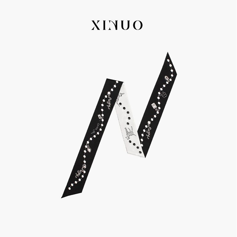 XINUO 小狗俱乐部 真丝长条丝巾秋季薄款法式飘带桑蚕丝发带绑发