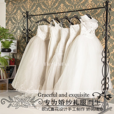 欧式铁艺服装两层展示架服装店衣架婚纱架双层挂衣架子落地式货架