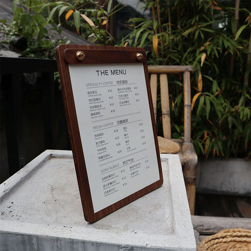 立式菜单夹板A4价目展示牌咖啡店吧台桌面立牌夹纸架菜单设计定制图片