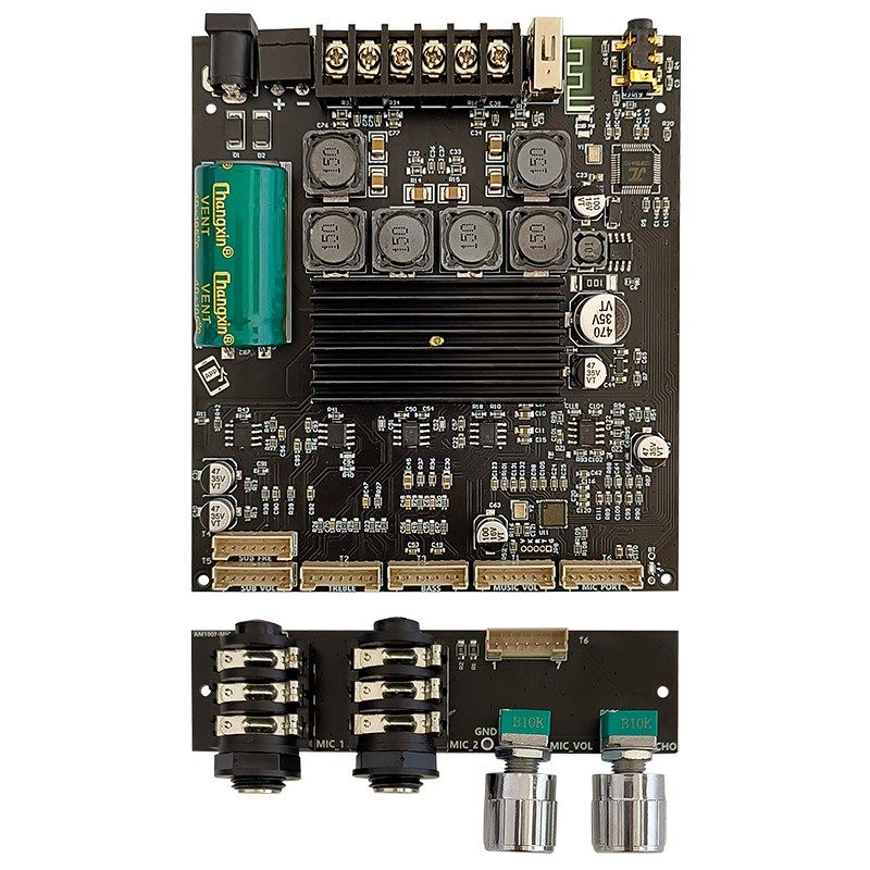 ZK-AM100F 引线式KTV话筒音响一体机2.1声道蓝牙功放板50+50+100W