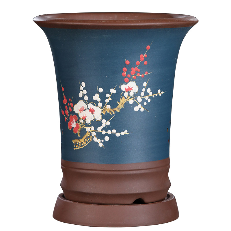 精品兰花盆紫砂盆带托盘大高花盆君子兰吊兰花盆专用透气客厅地面