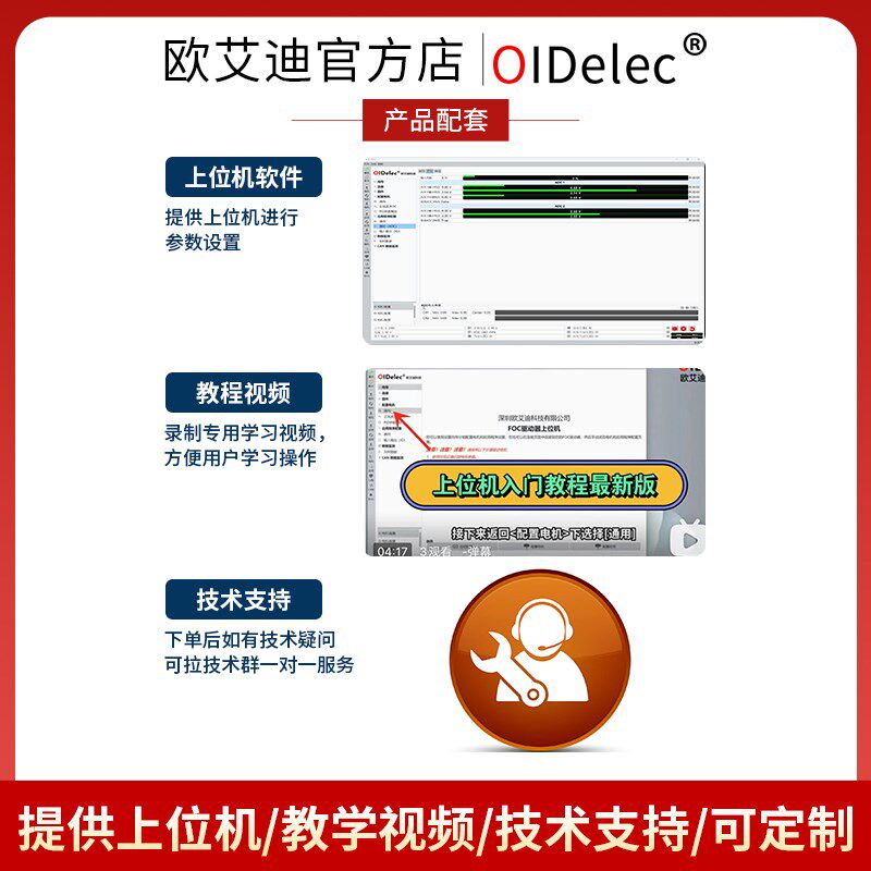 FOC直流无刷驱动器4寸无齿轮毂电机套装大载重霍尔控制正反转有感