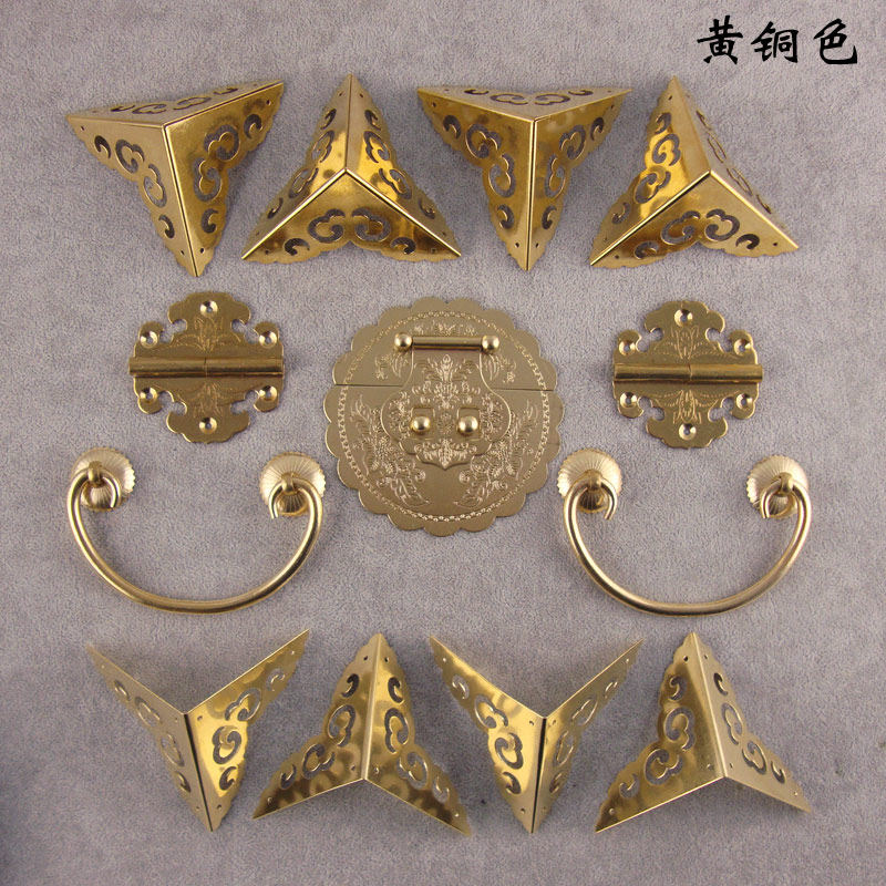 樟木箱五金铜配件仿古中式箱子纯铜套件拉手包角老式铜箱扣搭扣