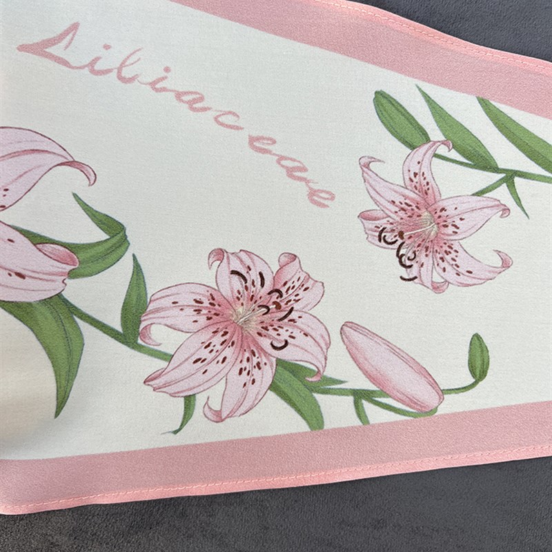 插画师水彩手绘花卉百合花双面印花真丝丝巾发带小长条菱形绑包