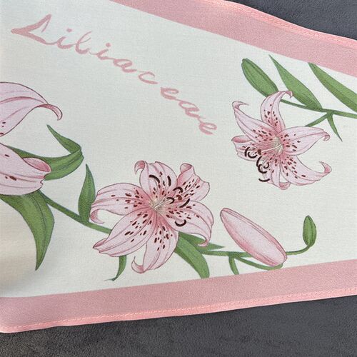 插画师水彩手绘花卉百合花双面印花真丝丝巾发带小长条菱形绑包