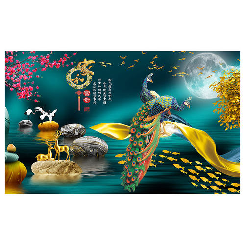 北欧电视背景墙壁纸孔雀3d立体影视墙布麋鹿无缝墙纸防水沙发壁画