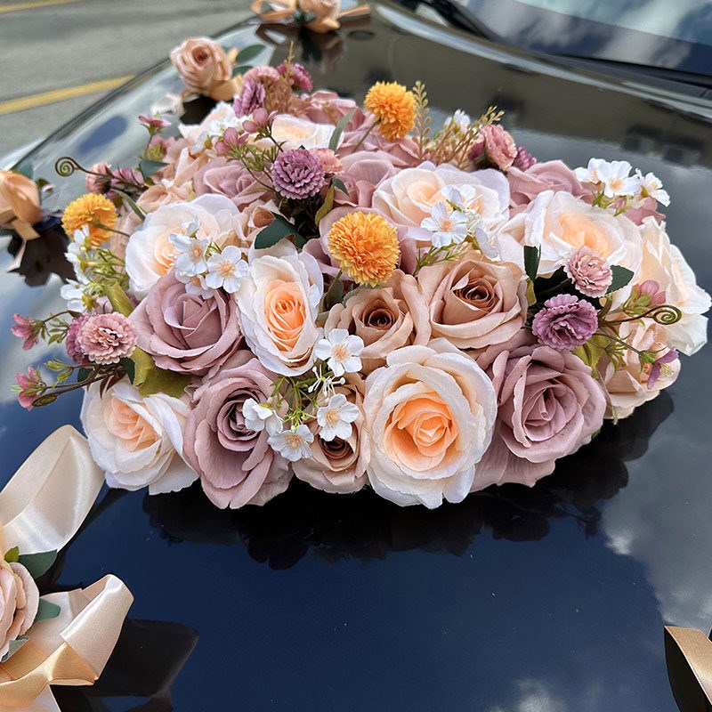 爱心婚车装饰头车花车队仿真花结婚花车全套新款套装吸盘主婚车花