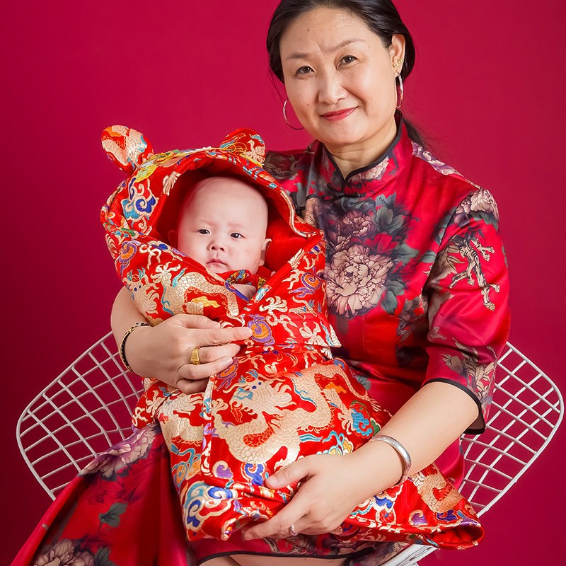 手工虎头婴儿抱被龙凤新生儿包被刚出生宝宝被子民俗产房包巾送礼